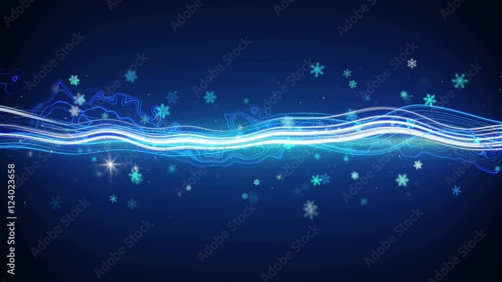 Poster funky stripe and glowing snowflakes. computer generated seamless loop animation 4k (4096x2304)