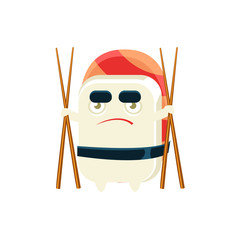 Funny Maki Sushi Character With Eating Sticks © topvectors
