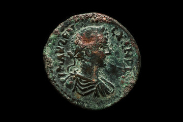 Ancient roman copper coin with ruler portrait