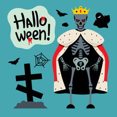 Vector King skeletons Cartoon Illustration.
