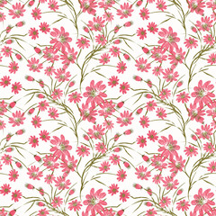 Seamless floral pattern background, flowers   ornament wallpaper textile Illustration.red flowers   on white background.