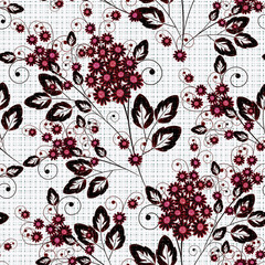 Seamless floral pattern background, flowers ornament wallpaper textile Illustration. red flowers on white background.