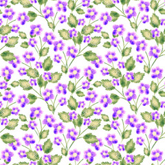 Seamless floral pattern background, flowers ornament wallpaper textile Illustration.light purple flowers  on white background.