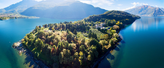 Abbazia di Piona - San Nicola - Lago di Como (IT) - Priorato - Panoramica aerea della penisola...