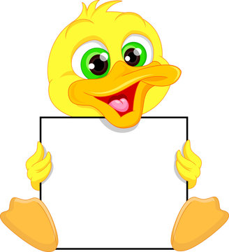 Cute baby duck cartoon and blank sign Stock Vector | Adobe Stock