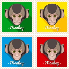 Vector portrait of a cute monkey. Symmetrical portraits of animals. Icon.