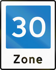 Road sign used in Denmark - Low-speed road (30 kilometers per hour)