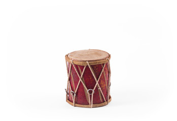 red national musical drum, isolated white background