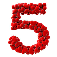 Obraz premium Numbers made from red hearts. isolated on white. 3D illustration.