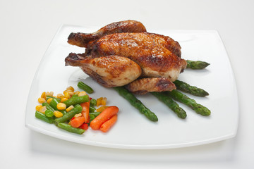 dish of fried chicken with vegetables