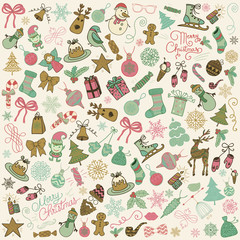 Vector Hand Drawn Artistic Christmas Doodles Clip-art.