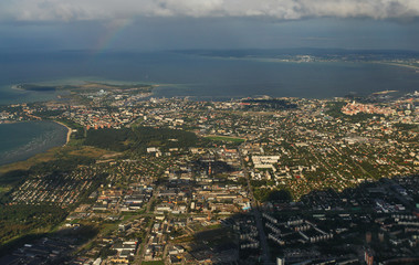 Fototapeta premium Old city of Tallinn from plane, Estonia.