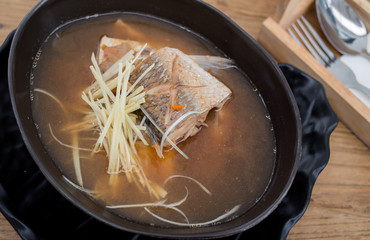 Curry cooked salmon, herbs