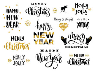 Merry Christmas and Happy New Year. Vector lettering calligraphy