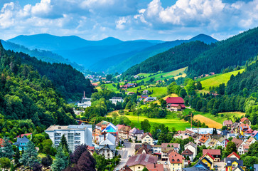 View of Hornberg village in Schwarzwald mountains - Germany - obrazy, fototapety, plakaty