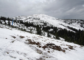 Slopes of ukrainian ski resort Dragobrat, 1400 above sea-level, in October