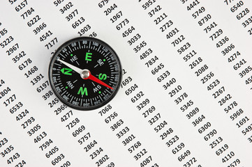 compass on document with columns of figures