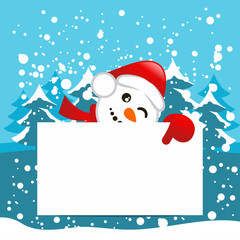 Christmas Greeting Snowman Peeping Banner Cartoon
