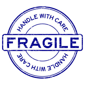 Grunge blue fragile handle with care rubber stamp