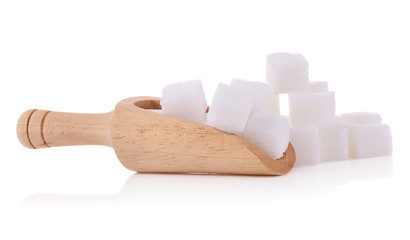 cane sugar cubes isolated on white background.