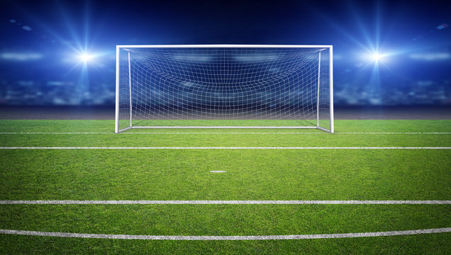 Fototapeta The imaginary soccer stadium and goalpost, 3d rendering