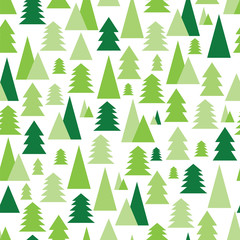 Obraz premium Christmas and New Year seamless pattern with green trees on a wh
