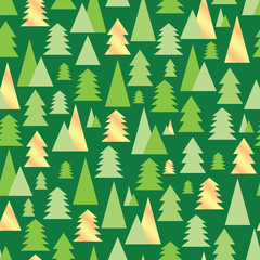 Obraz premium Christmas and New Year seamless pattern with green and golden tr