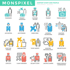 Flat Icons set of Airport Staff and People. Pixel Perfect Icons.