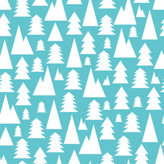 Obraz premium Christmas and New Year seamless pattern with white trees on a bl