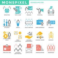 Flat thin line Icons set of Business and Jobs. Pixel Perfect Ico