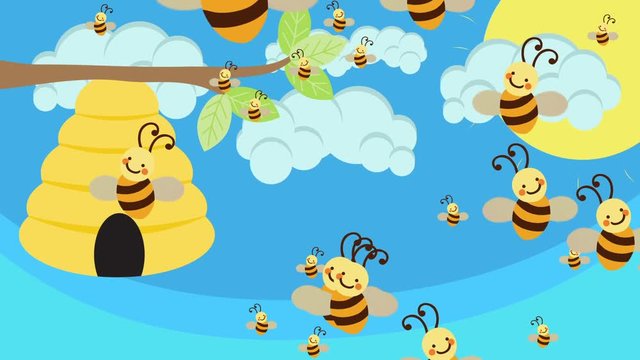 Bee Hive and a lot of Bees Flying on a Beautiful Day