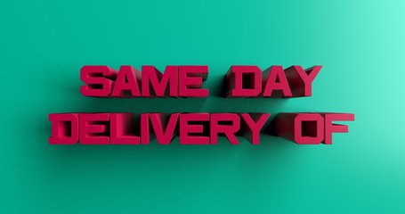 Same Day Delivery of Flowers - 3D rendered colorful headline illustration.  Can be used for an online banner ad or a print postcard.