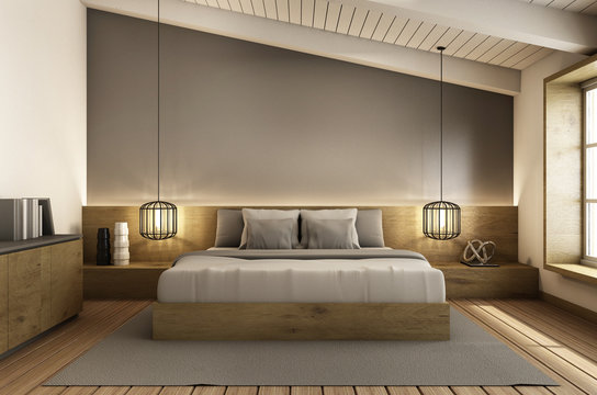 Bedroom under the roof interior design modern & loft - 3D render