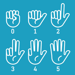 Hands gesture, numbers count icons set