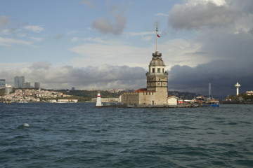Fototapeta premium Maidens Tower, Istanbul, city and sea, blue sky with white cloud