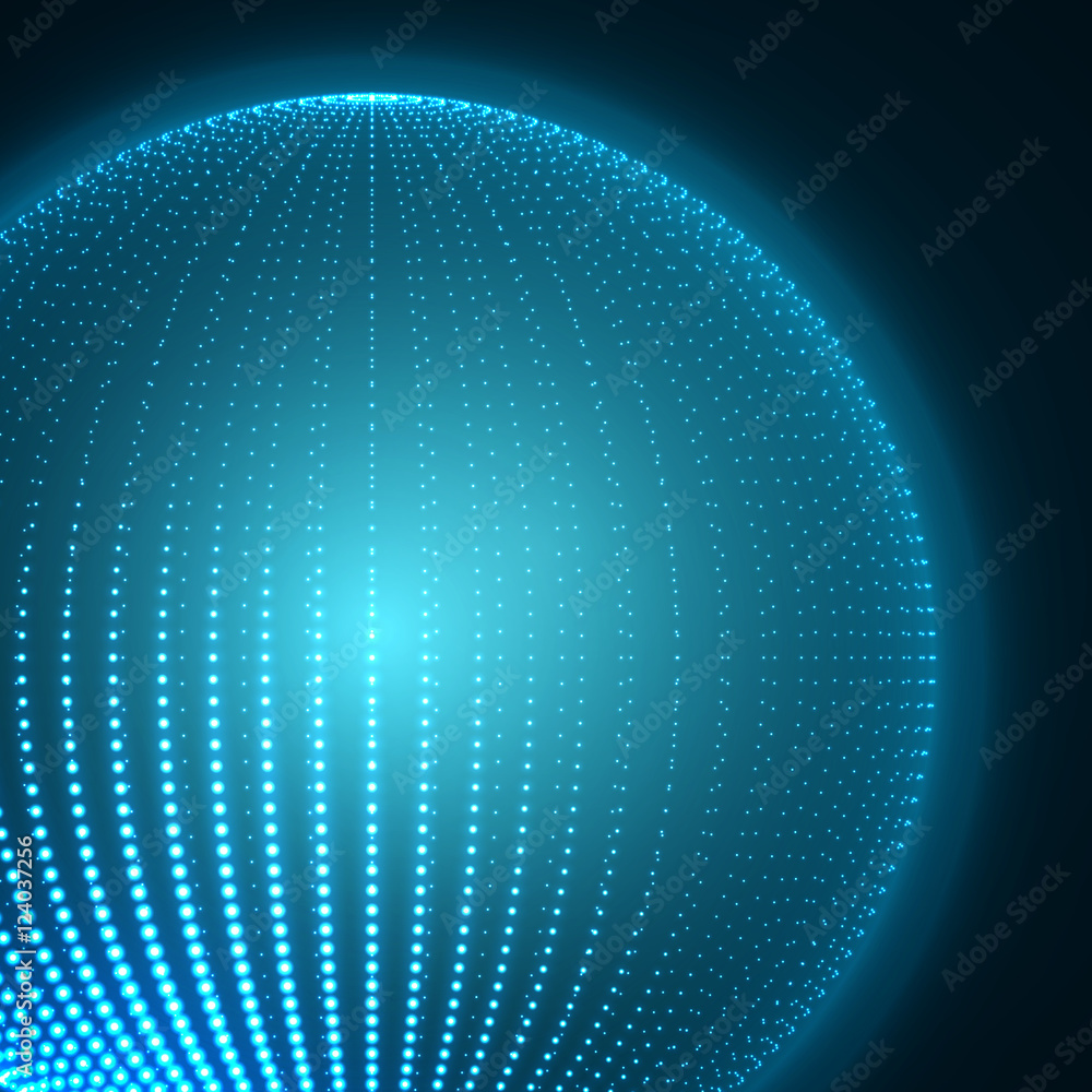 Poster blue sphere background - abstract globe grid - futuristic vector design