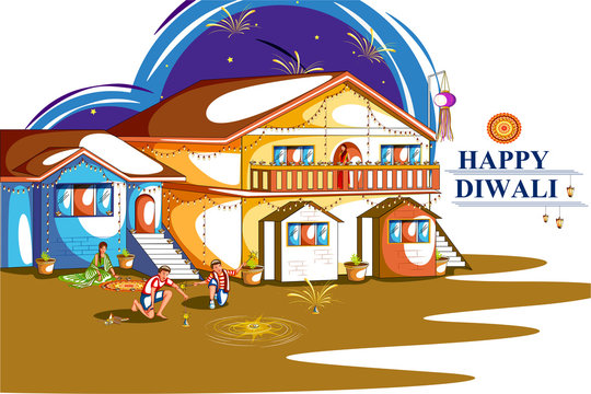 Decorated house for Diwali stock vector. Illustration of happiness -  60838210