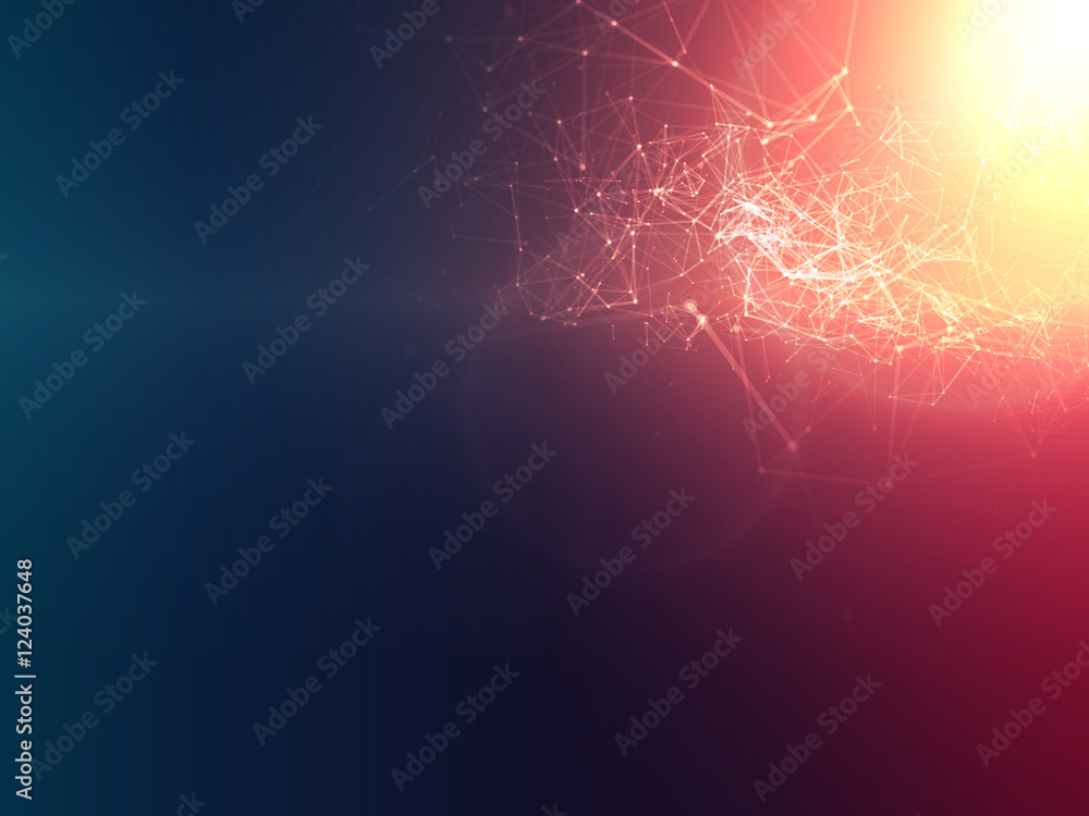 Poster abstract polygonal space red and blue background with connecting dots and lines | eps10 vector illus