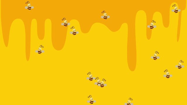 Cartoon Flying Bees and Honey Dripping Background