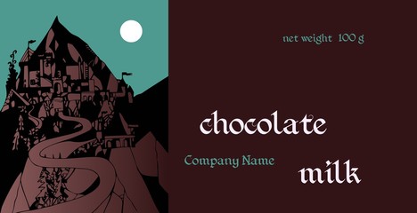 Vector handmade chocolate packaging design. Template with town in the mountains  - 2.