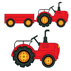 set of isolated  tractor with trailer - vector illustration, eps