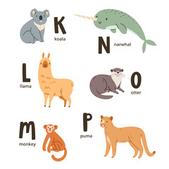 Animal alphabet letters k to p