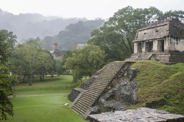 The panoramic view from the Palace of the observatory tower in the ancient Mayan city of Palenque.