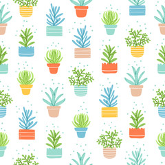 Succulents colorful doodle pattern