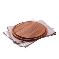 Pizza board, napkin isolated. Top view mockup