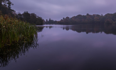 Obraz na płótnie Canvas Early morning light on autumn colours at Bolam Lake, Northumberland, England, UK.