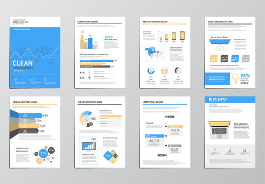 Yellow Accent Element Eight Page Infographics Layout Kit