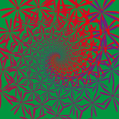 Red purple flowers seamless pattern on green background.