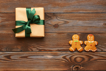 Christmas present and gingerbread cookies