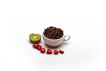 Coffee beans kiwi and strawberry